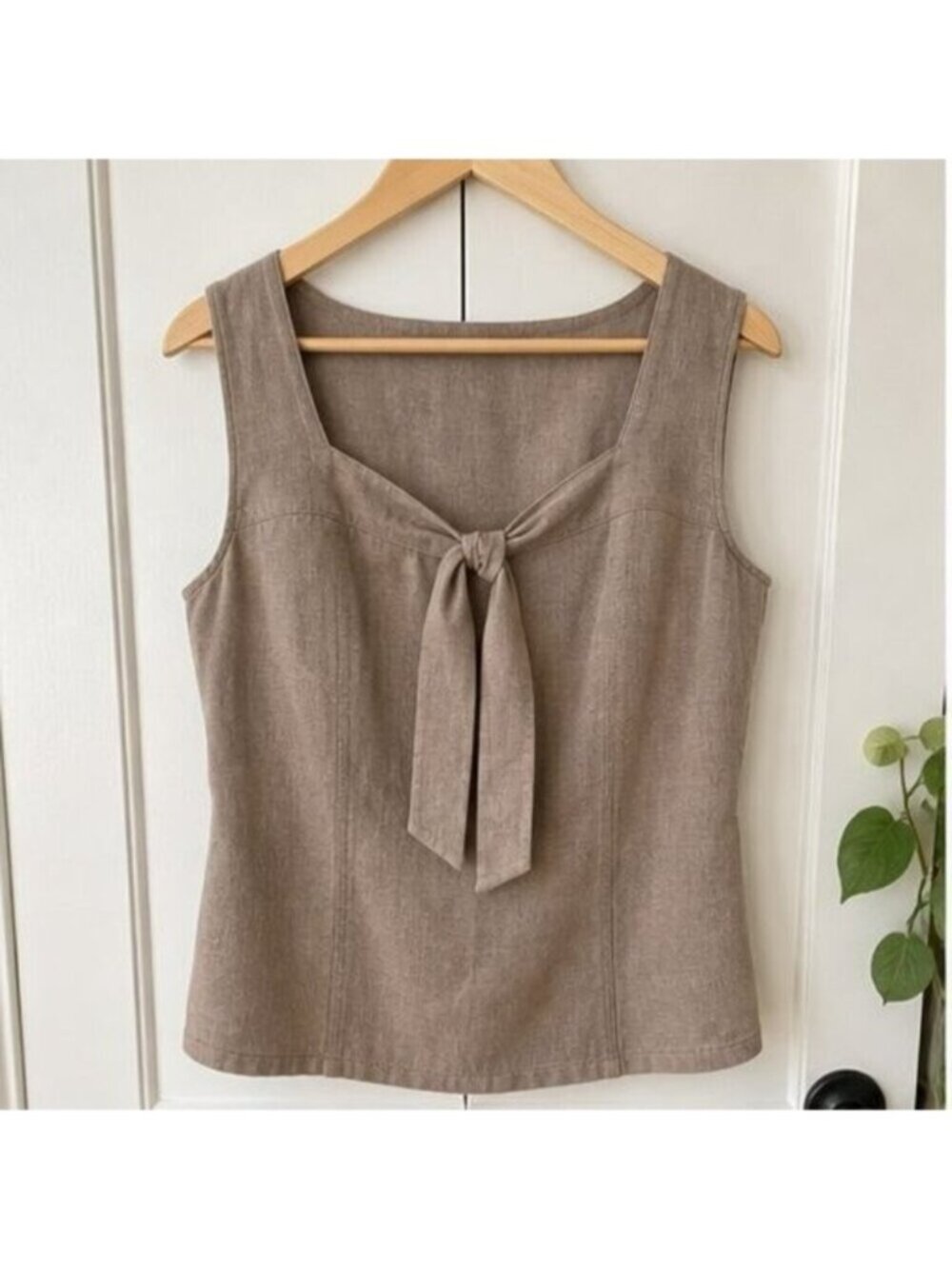 Taupe Tie Neck Blouse